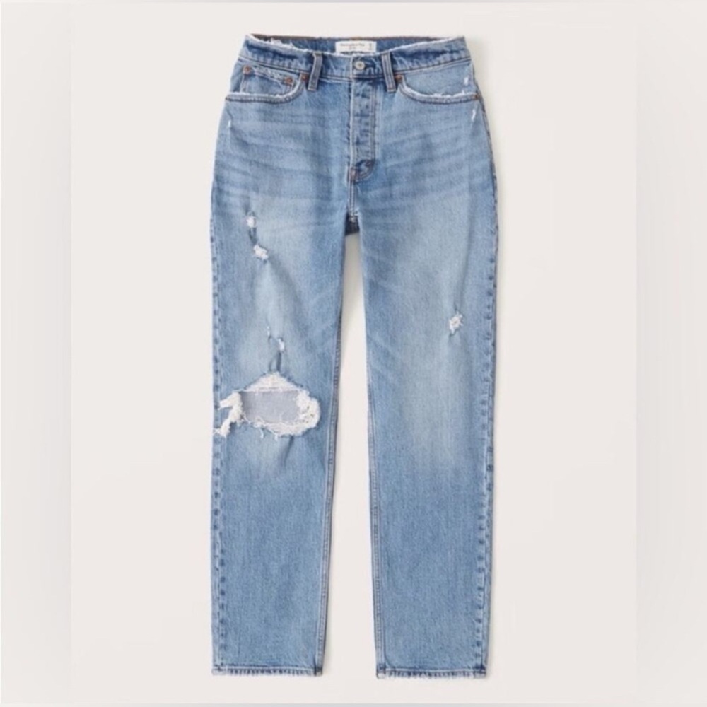 Abercrombie & Fitch Light Blue High-Rise Distressed Jeans